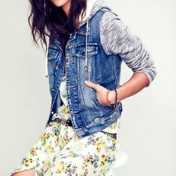 Free People Jacket - Denim with knit sleeves/hood - XS - Picture 1 of 17